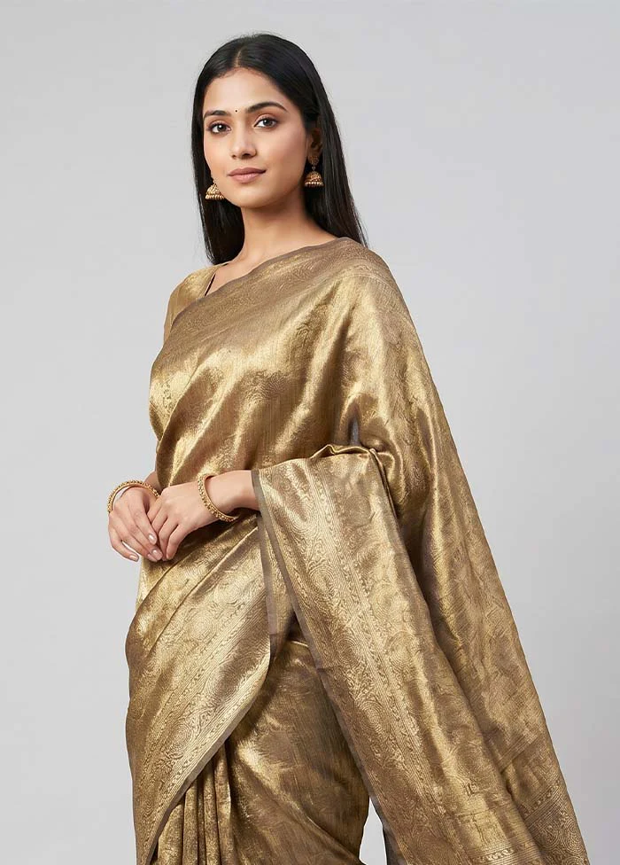 Gold Tissue Silk Saree With Blouse Piece - Image 2