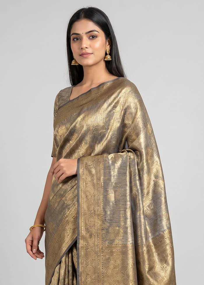Gold Tissue Silk Saree With Blouse Piece - Image 2