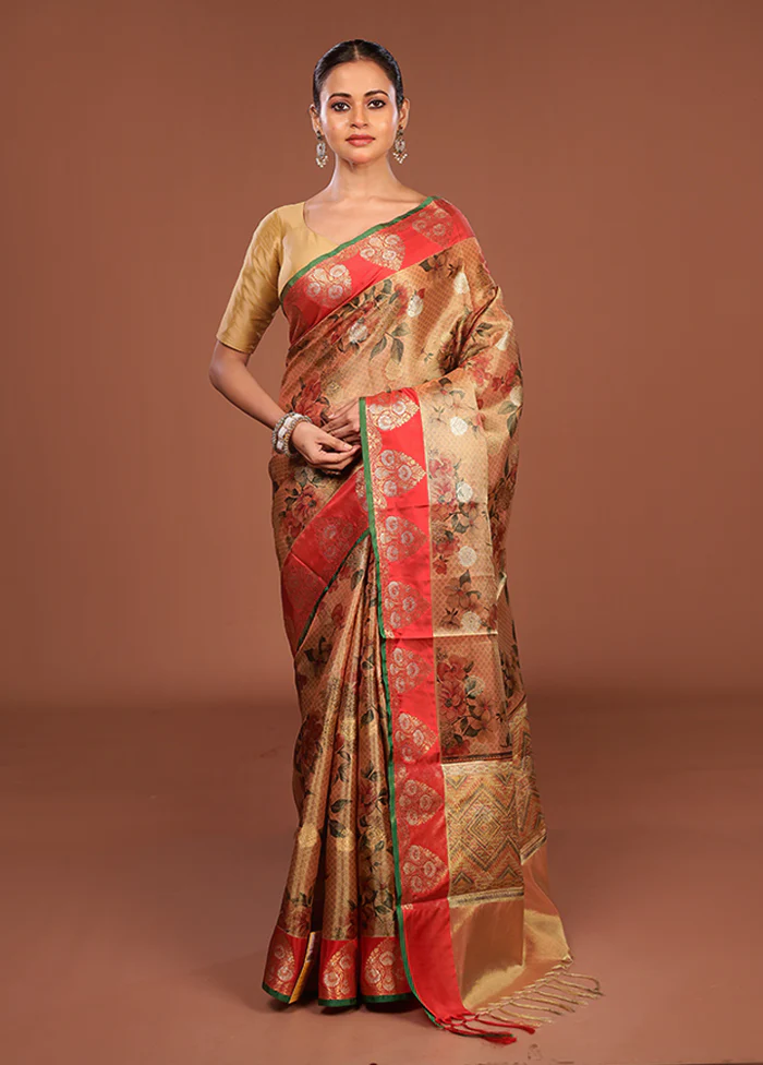 Gold Tissue Silk Saree With Blouse Piece - Image 2