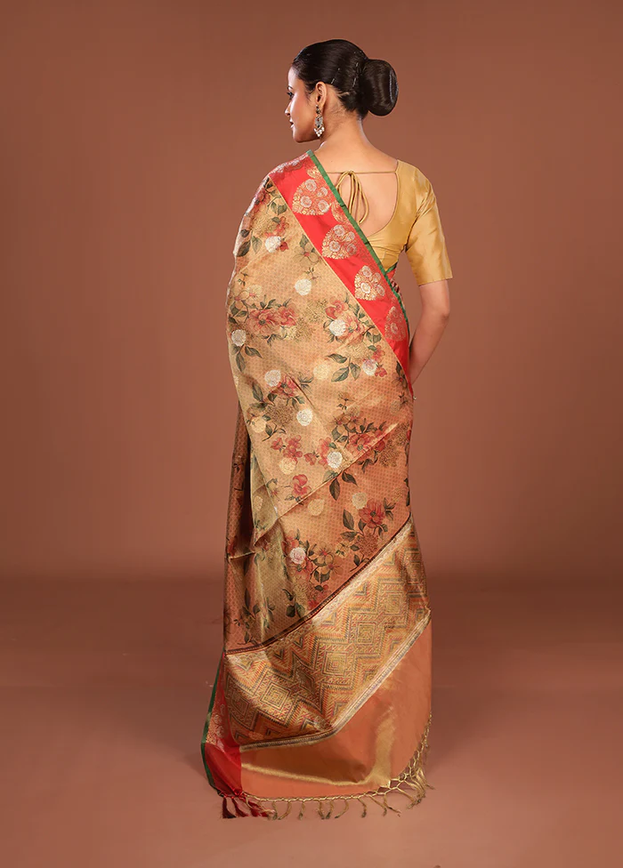Gold Tissue Silk Saree With Blouse Piece - Image 3