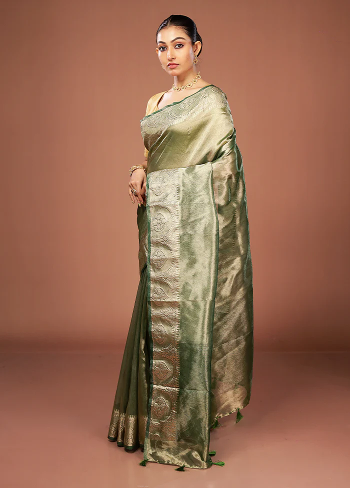 Gold Tissue Silk Saree With Blouse Piece - Image 4