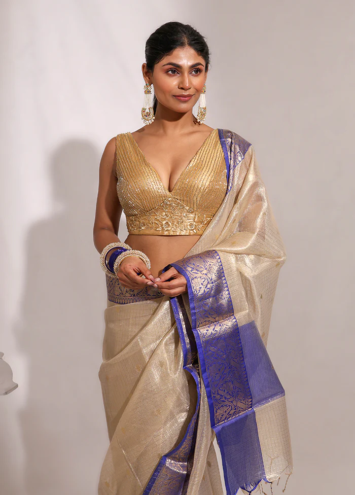 Gold V Neck Designer Blouse