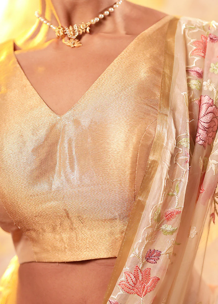 Gold V Neck Designer Blouse - Image 4