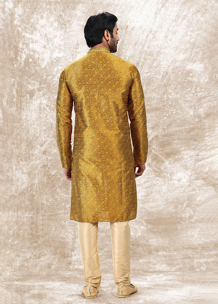Golden Silk Kurta & Pajama Set - Image 3