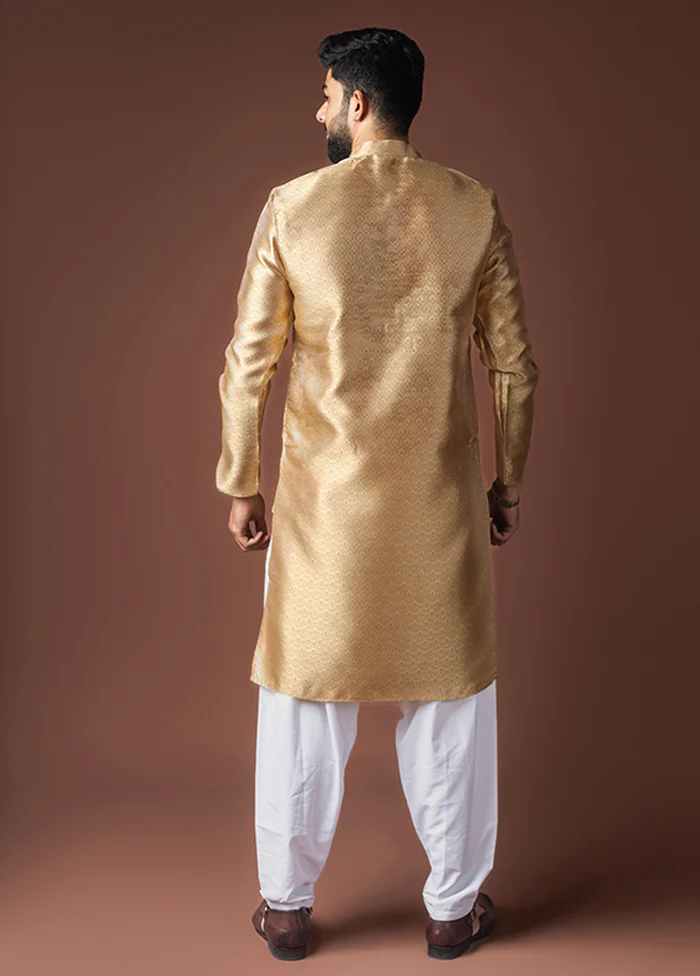 Golden Silk Kurta & Pajama Set - Image 3