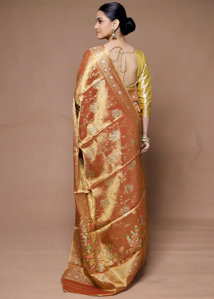 Golden Tissue Silk Saree With Blouse Piece - Image 3