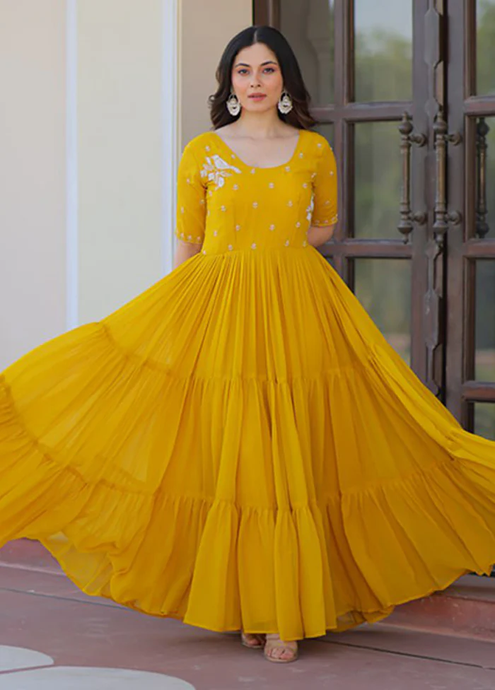 Golden Woven Work Silk Gown
