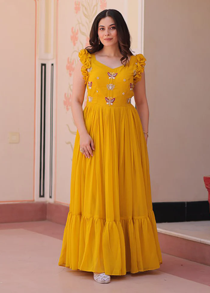 Golden Woven Work Silk Gown