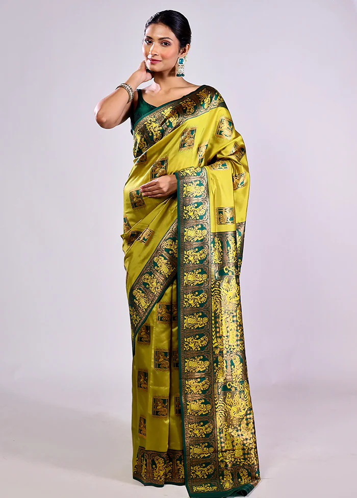 Green Baluchari Silk Saree With Blouse Piece - Image 2