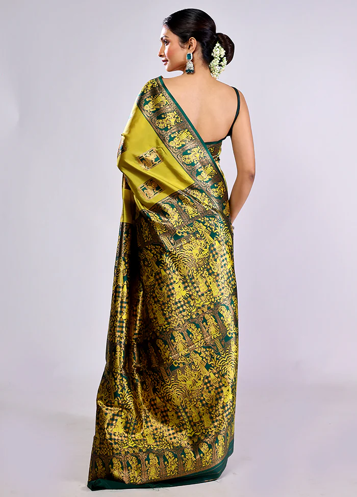 Green Baluchari Silk Saree With Blouse Piece - Image 3