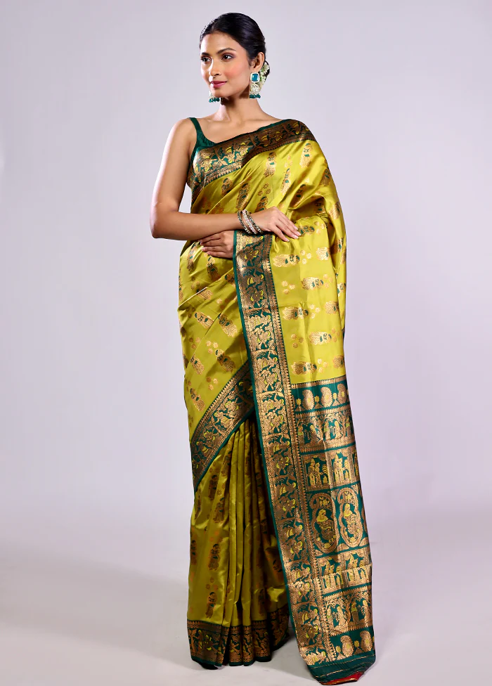Green Baluchari Silk Saree With Blouse Piece - Image 2