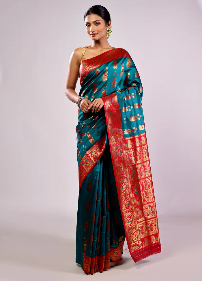 Green Baluchari Silk Saree With Blouse Piece - Image 2