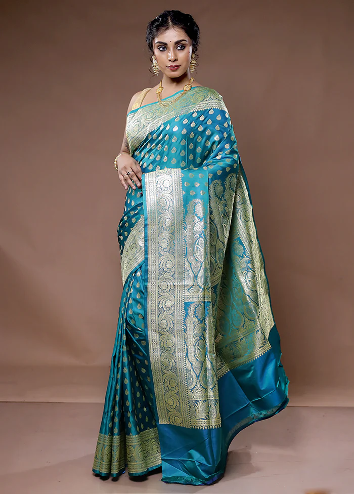 Green Banarasi Pure Silk Saree With Blouse Piece - Image 5