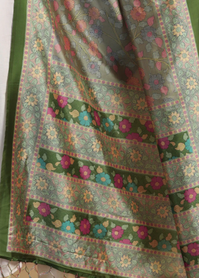 Green Banarasi Silk Dupatta - Image 3
