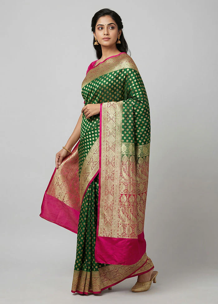 Green Banarasi Silk Saree With Blouse Piece