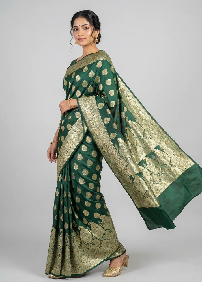 Green Banarasi Silk Saree With Blouse Piece