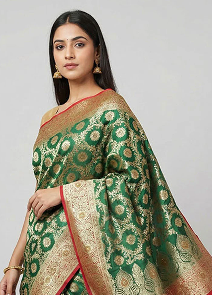 Green Banarasi Silk Saree With Blouse Piece - Image 2