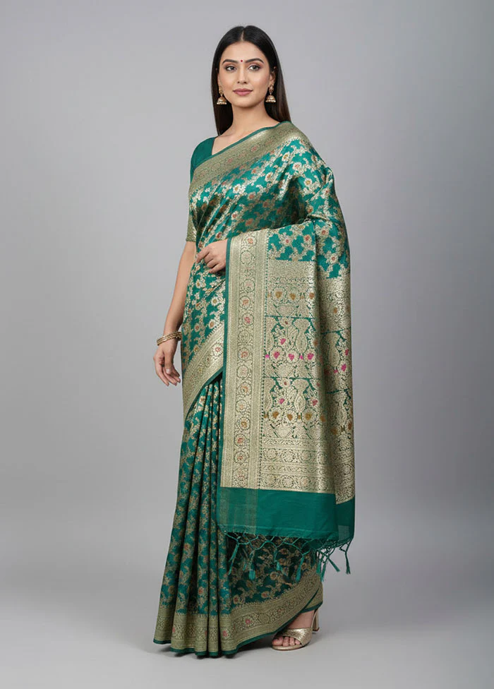 Green Banarasi Silk Saree With Blouse Piece