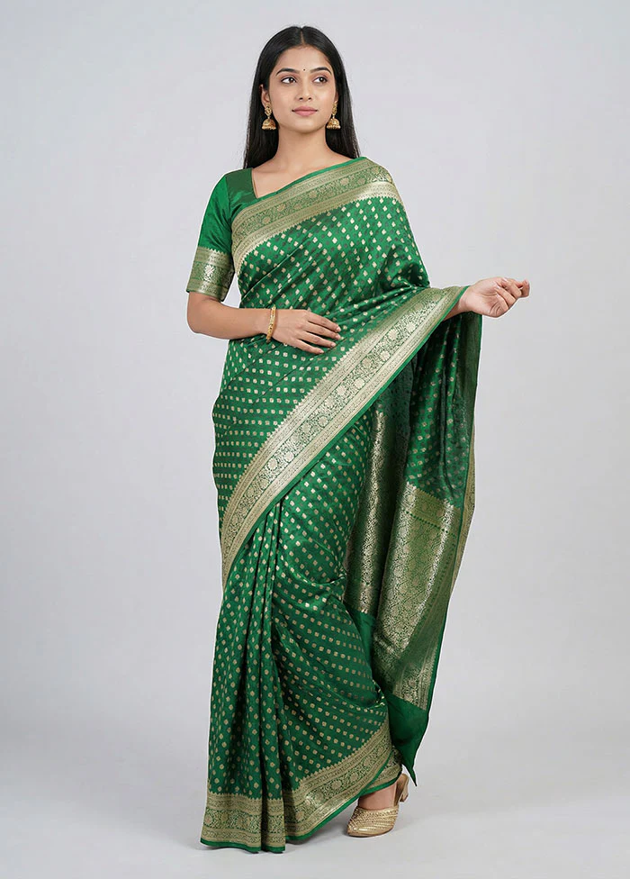 Green Banarasi Silk Saree With Blouse Piece