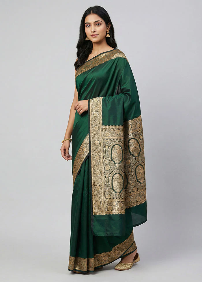 Green Banarasi Silk Saree With Blouse Piece