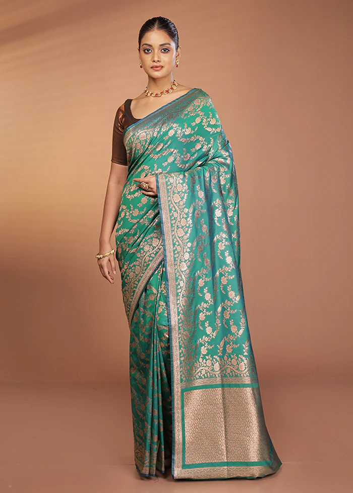 Green Banarasi Silk Saree With Blouse Piece - Image 2