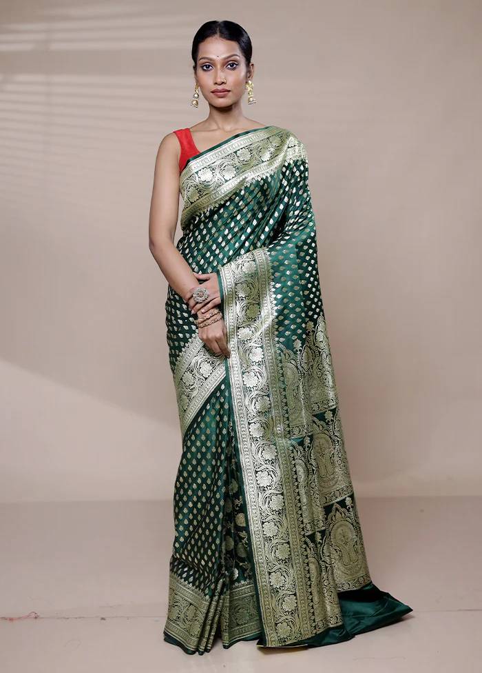 Green Banarasi Silk Saree With Blouse Piece - Image 2