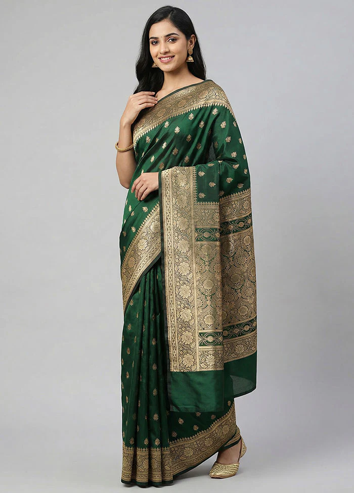 Green Banarasi Silk Saree With Blouse Piece