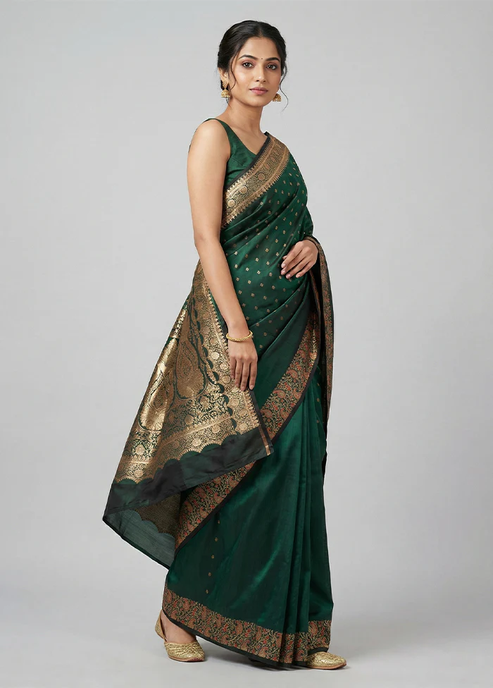 Green Banarasi Silk Saree With Blouse Piece