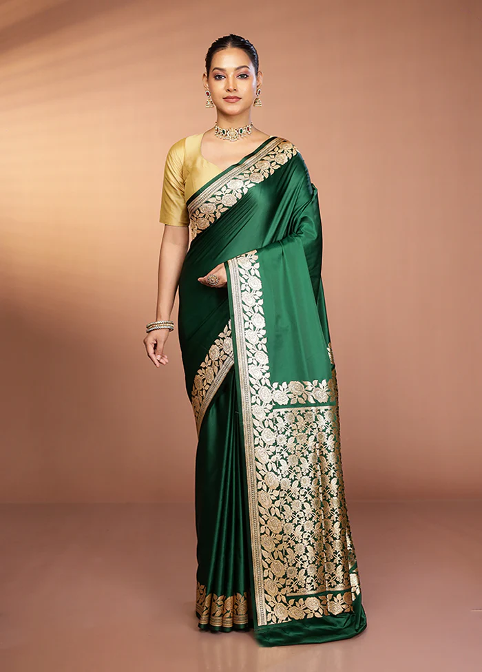 Green Banarasi Silk Saree With Blouse Piece - Image 2