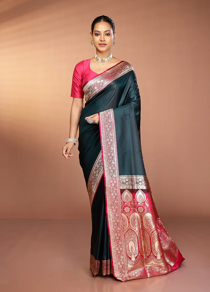 Green Banarasi Silk Saree With Blouse Piece - Image 2