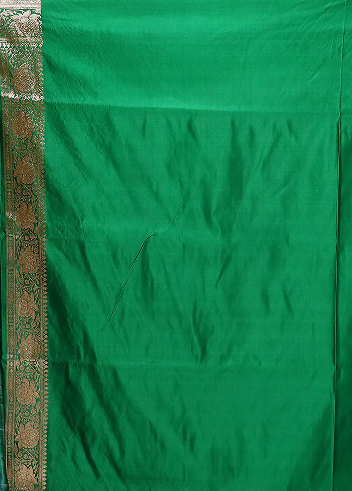Green Banarasi Silk Saree With Blouse Piece - Image 5
