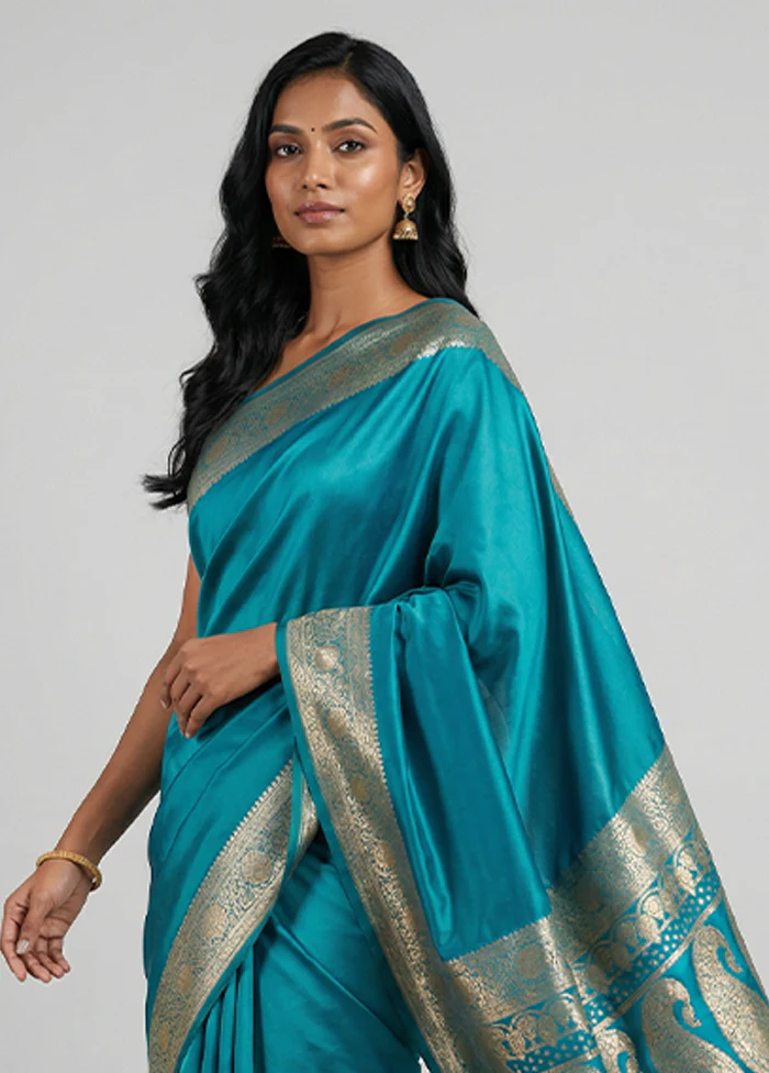Green Banarasi Silk Saree With Blouse Piece - Image 2