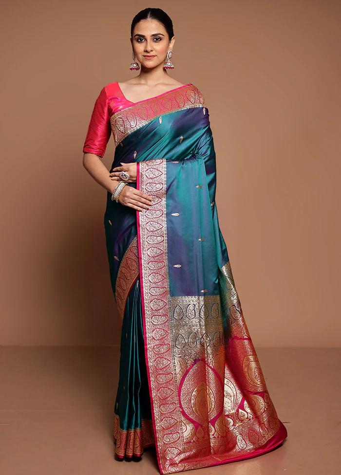 Green Banarasi Silk Saree With Blouse Piece