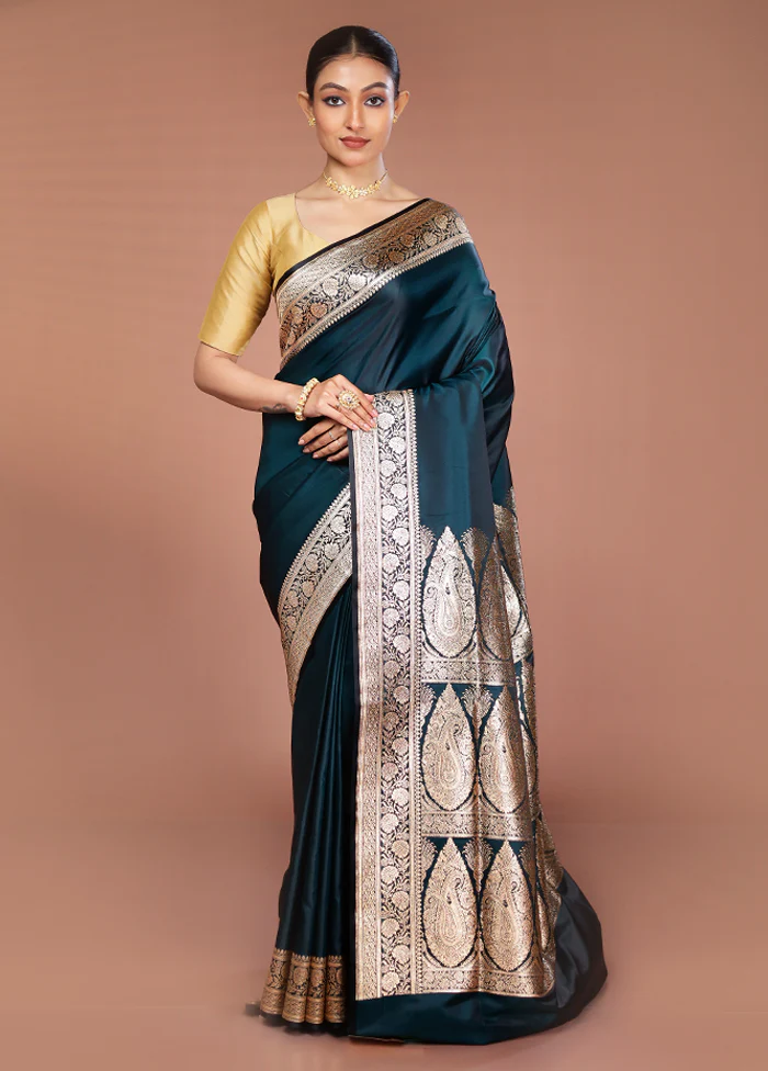 Green Banarasi Silk Saree With Blouse Piece - Image 2