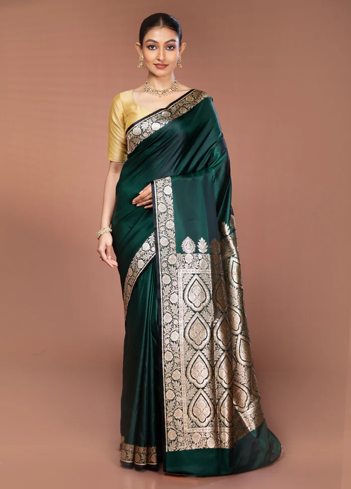 Green Banarasi Silk Saree With Blouse Piece - Image 2