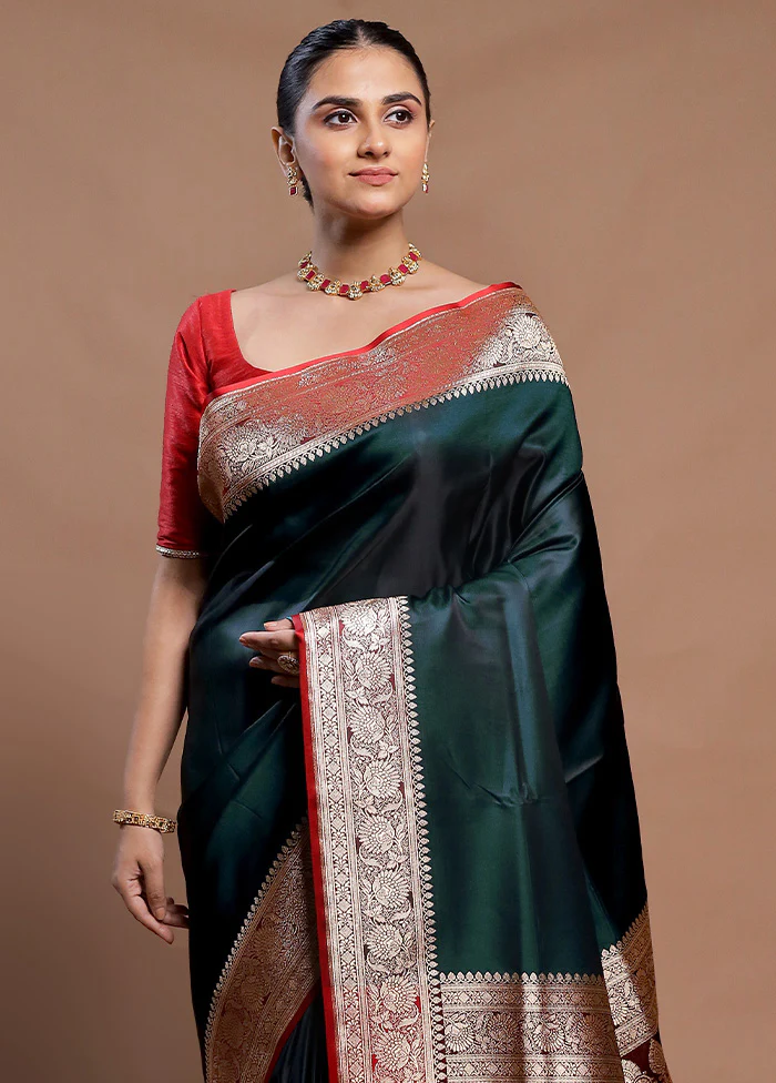 Green Banarasi Silk Saree With Blouse Piece - Image 2
