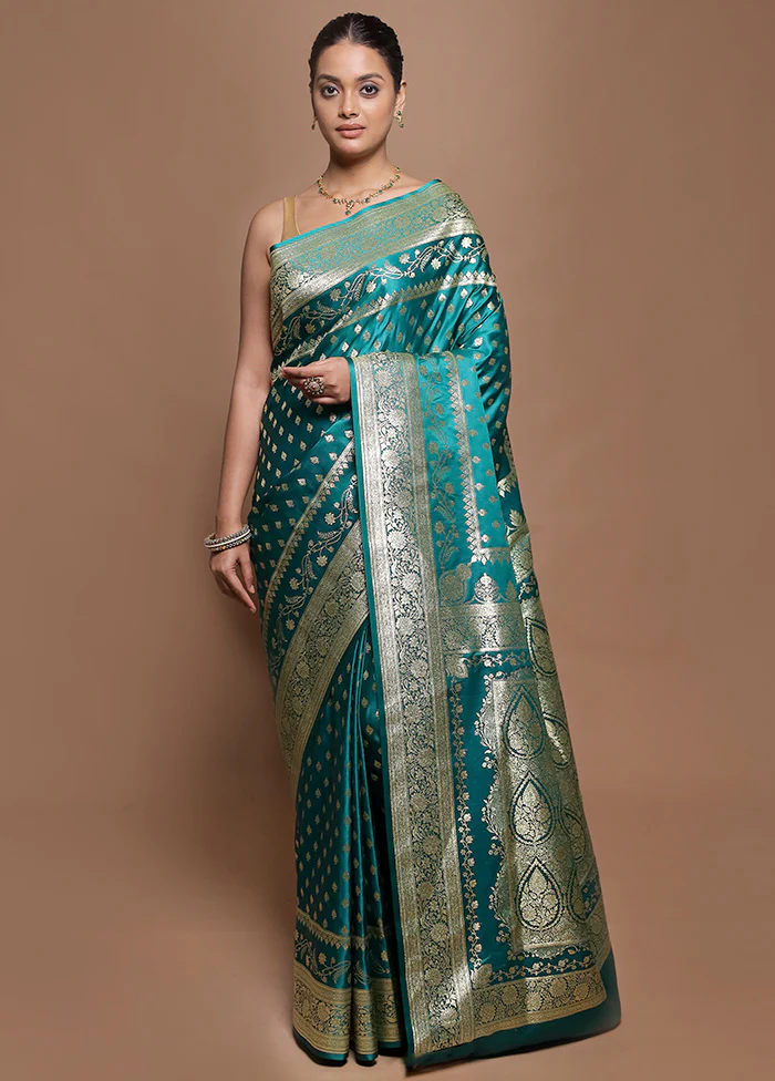Green Banarasi Silk Saree With Blouse Piece