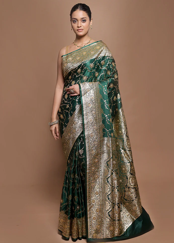 Green Banarasi Silk Saree With Blouse Piece