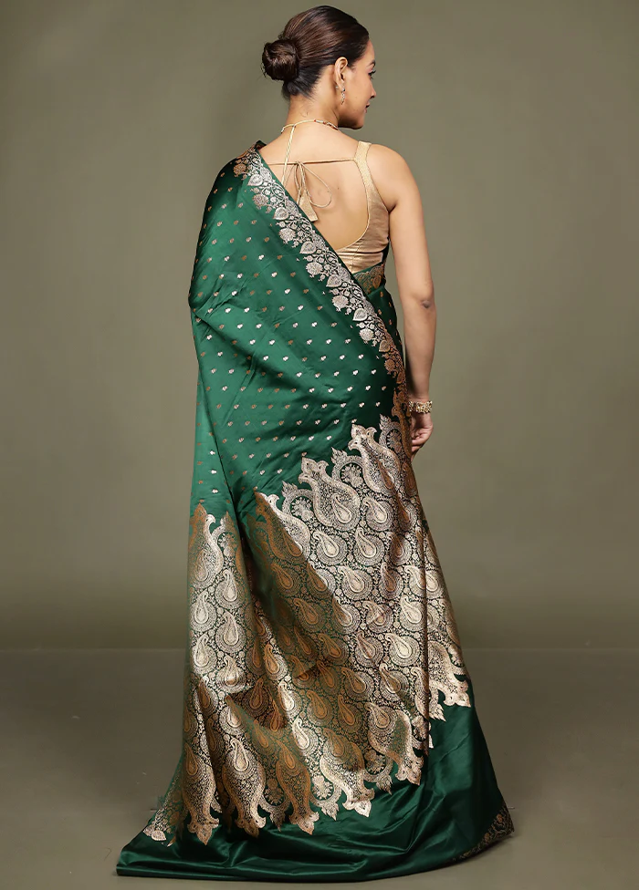 Green Banarasi Silk Saree With Blouse Piece - Image 3
