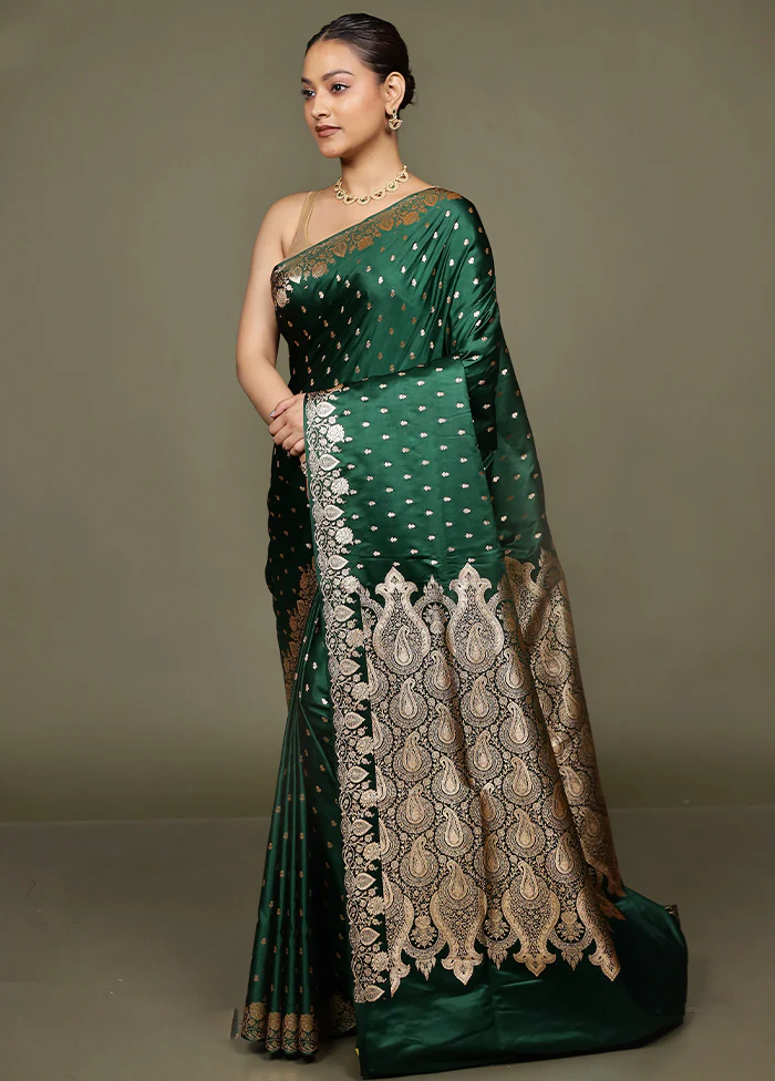 Green Banarasi Silk Saree With Blouse Piece - Image 4