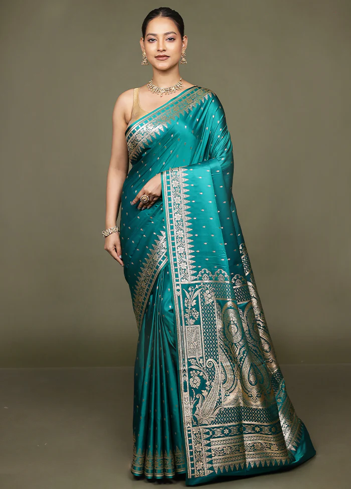 Green Banarasi Silk Saree With Blouse Piece - Image 2