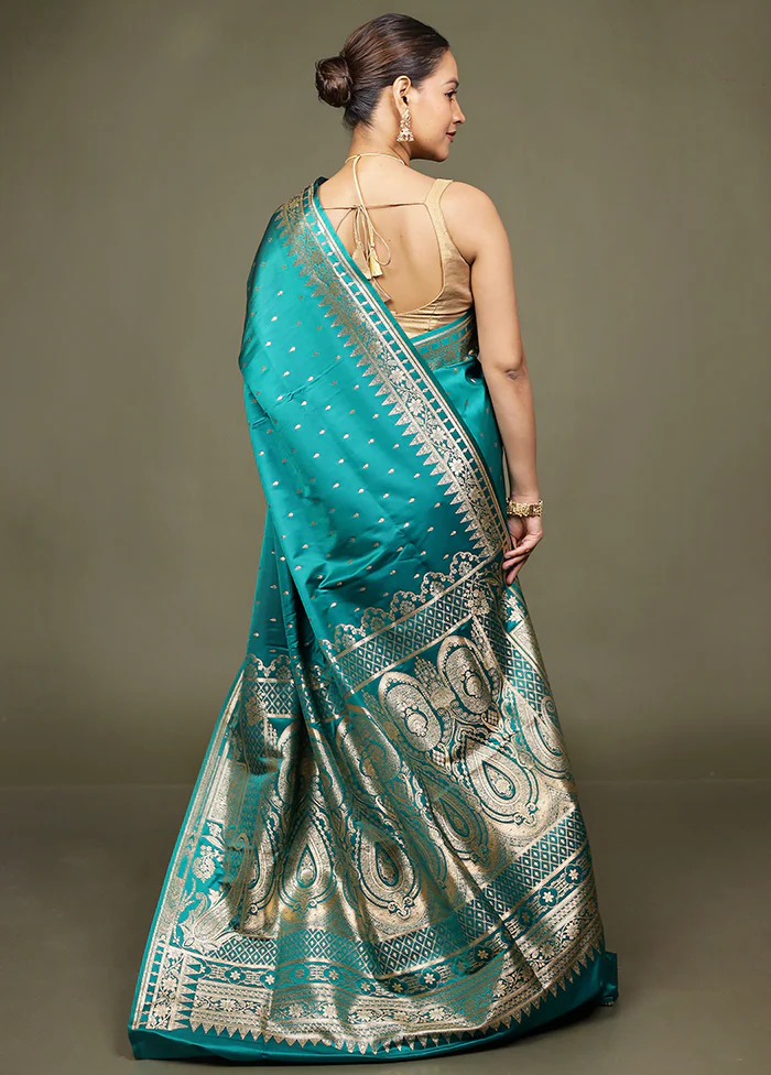 Green Banarasi Silk Saree With Blouse Piece - Image 3