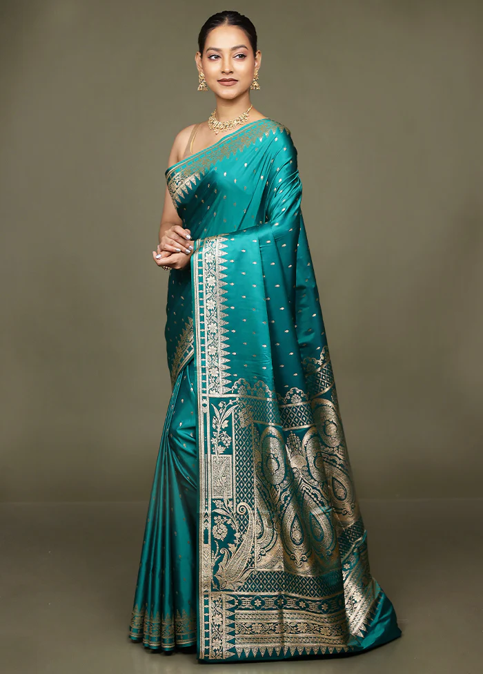 Green Banarasi Silk Saree With Blouse Piece - Image 4
