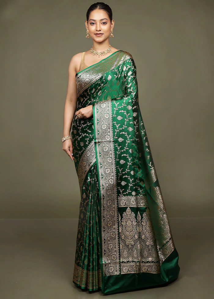 Green Banarasi Silk Saree With Blouse Piece - Image 2