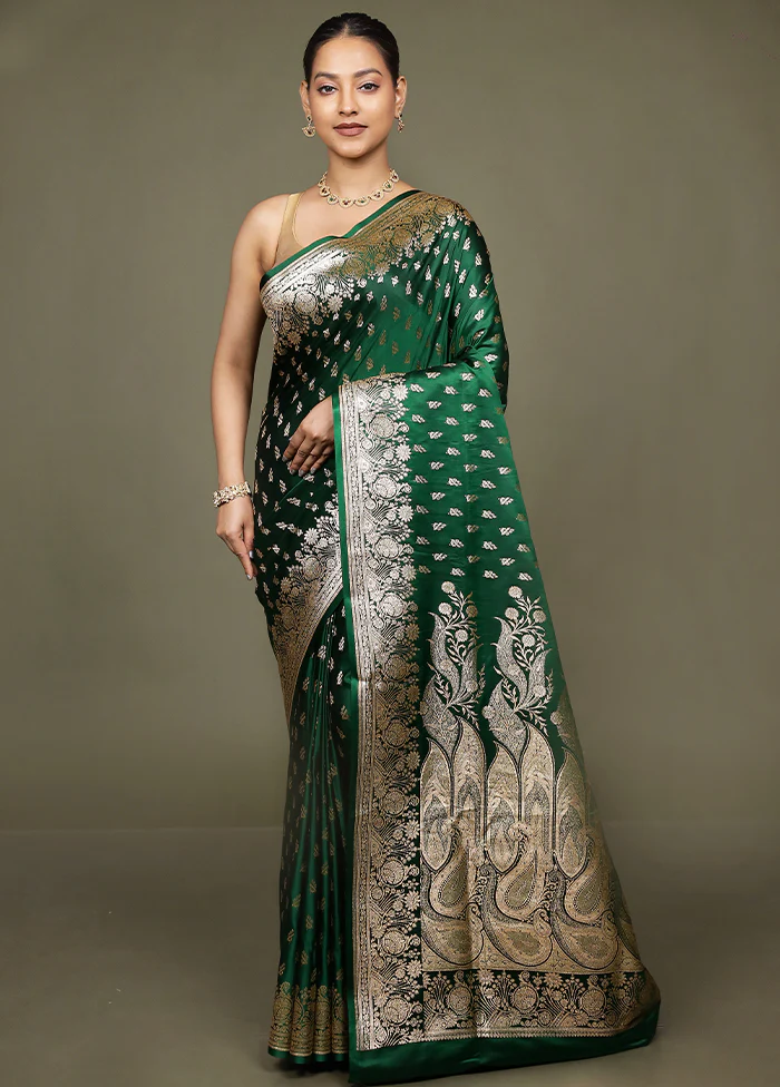 Green Banarasi Silk Saree With Blouse Piece - Image 2