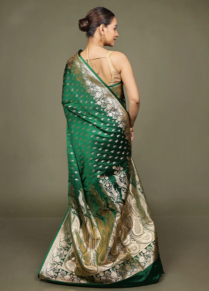 Green Banarasi Silk Saree With Blouse Piece - Image 3