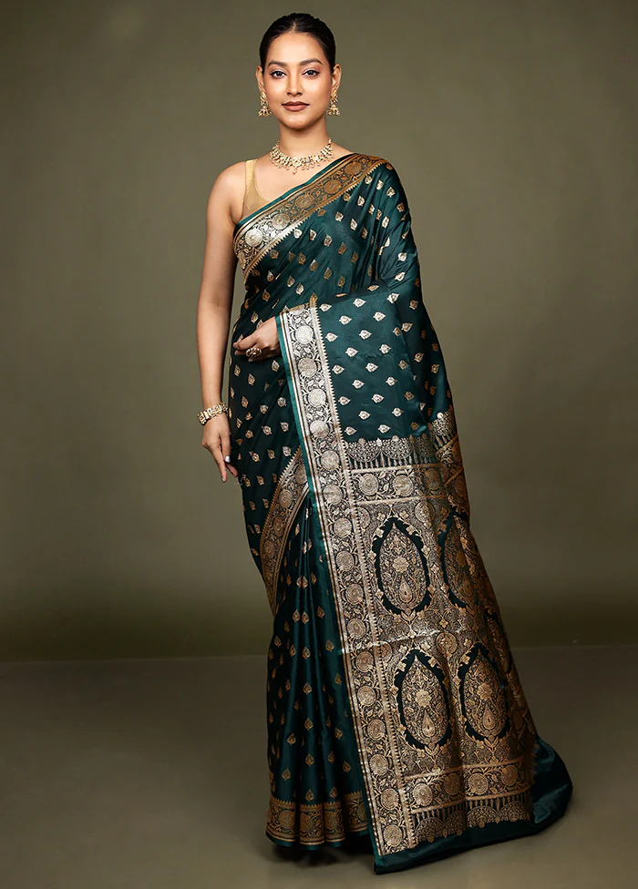 Green Banarasi Silk Saree With Blouse Piece - Image 2