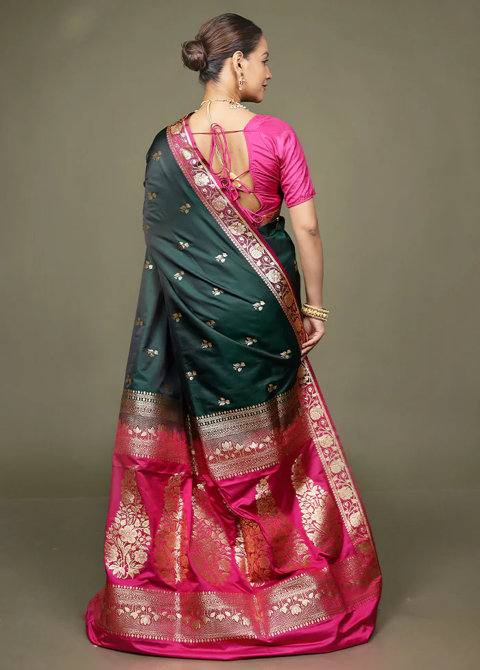 Green Banarasi Silk Saree With Blouse Piece - Image 3