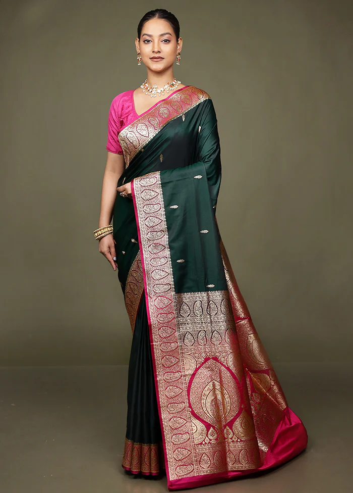 Green Banarasi Silk Saree With Blouse Piece - Image 2