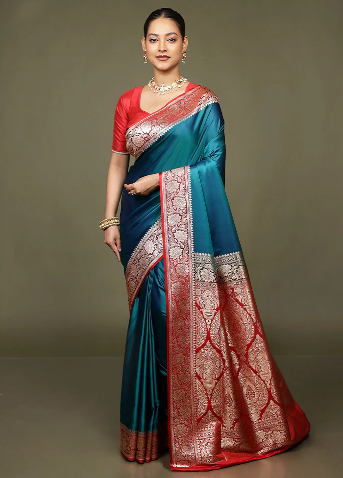 Green Banarasi Silk Saree With Blouse Piece - Image 2